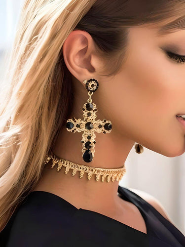 Vintage Black Pink Crystal Cross Drop Earrings For Women Baroque Bohemian Large Long Earrings Jewelry, Earrings, United States, Gender_Women, Cross Earrings, Large Cross Earrings, Canada, Australia, New Zealand, United Kingdom, Black, Gold, Pink, Blue, Red, Green, Dark Blue, shopdrestiny.com